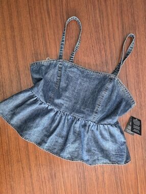 Denim Ruffled Cami Top  Blue Large